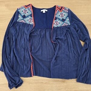 American Eagle Embroidered Navy Open-Front Women's Top